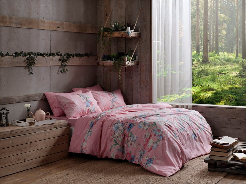 

Двуспальный King Size комплект TAC Fleur Pink Ранфорс