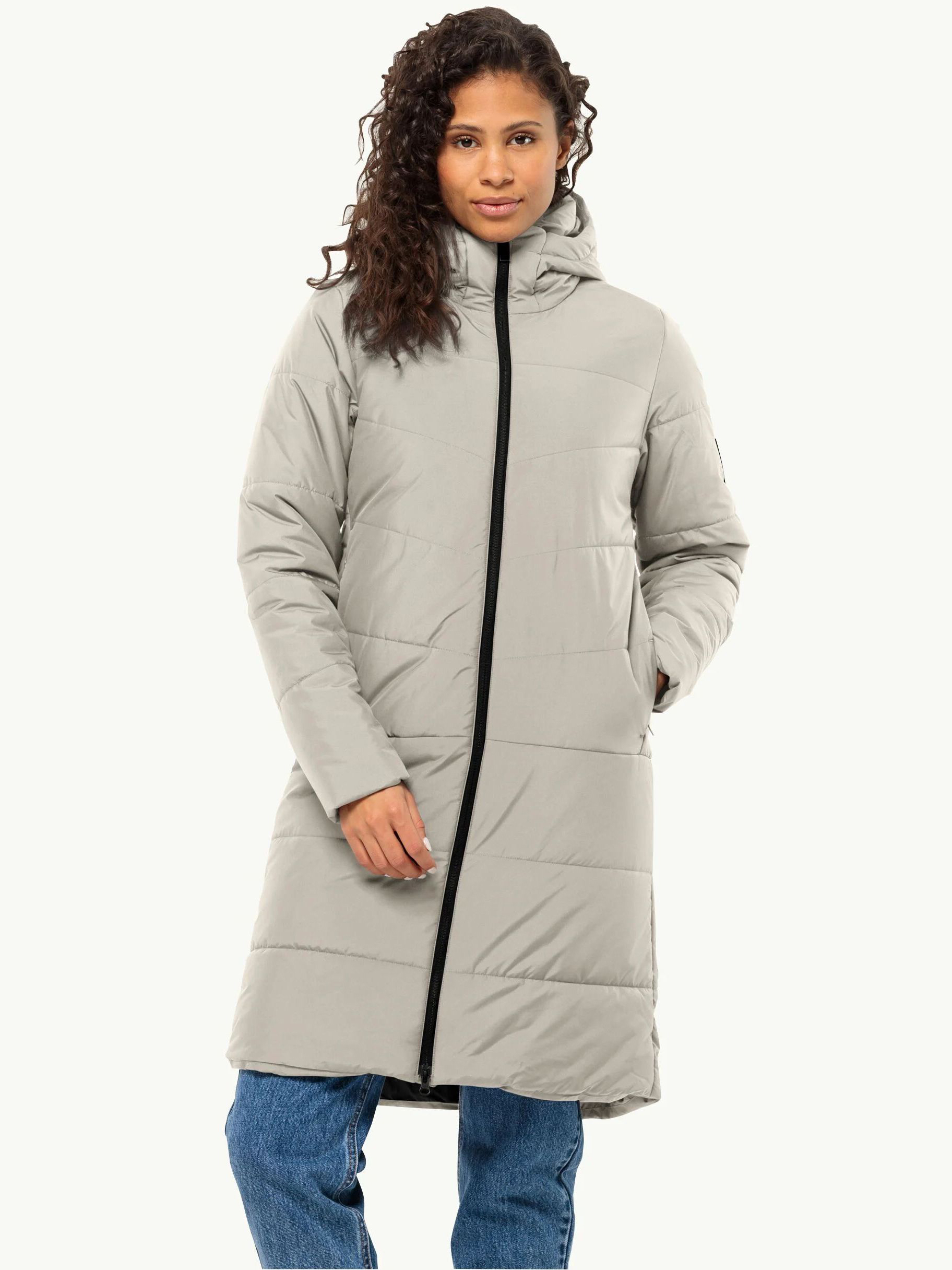 Акція на Куртка демісезонна довга з капюшоном жіноча Jack Wolfskin Deutzer Coat W 1207501_A0029 L Бежева від Rozetka