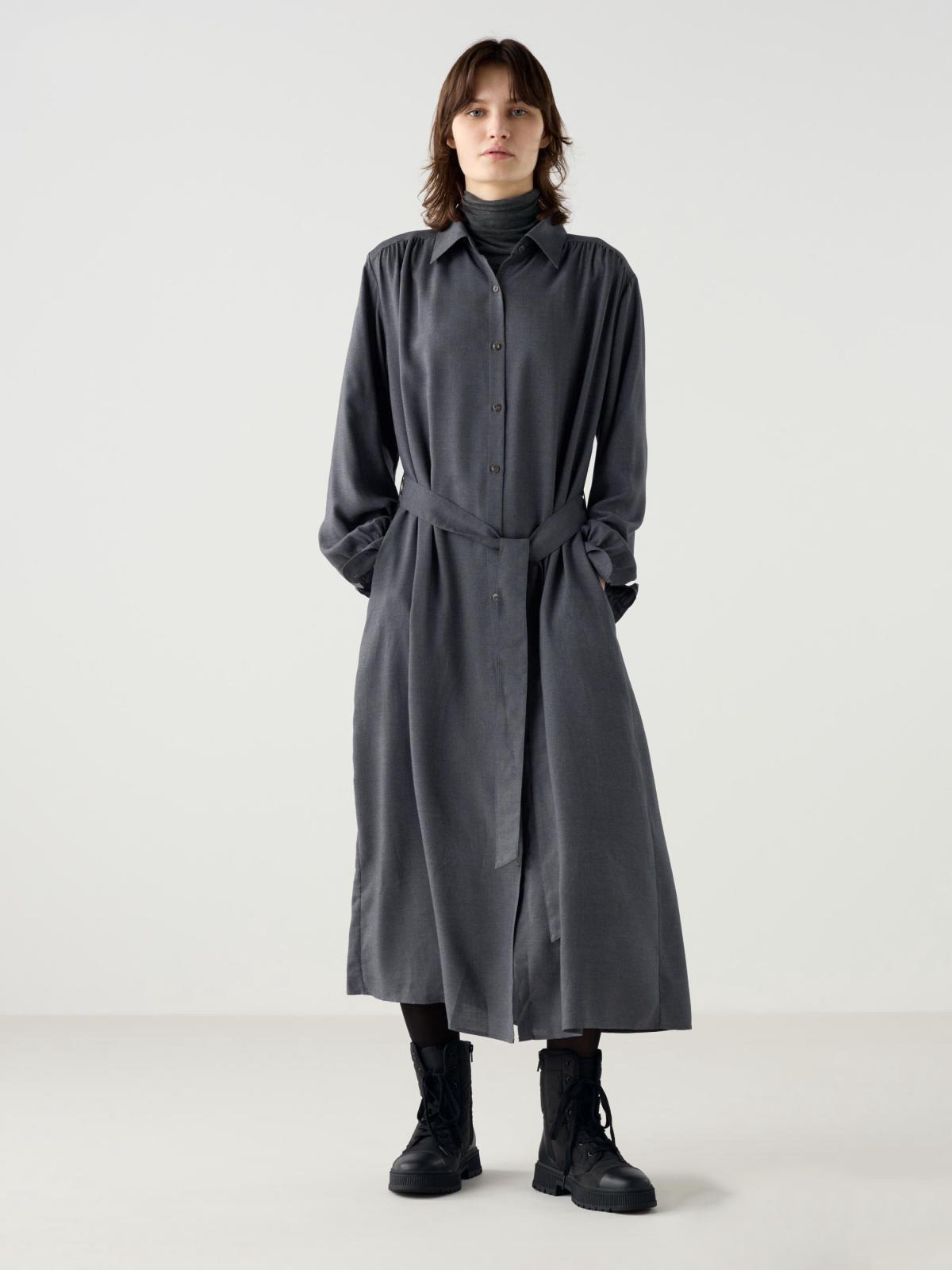 Акція на Сукня-сорочка міді осіння жіноча Uniqlo 795396113 S Сіра від Rozetka