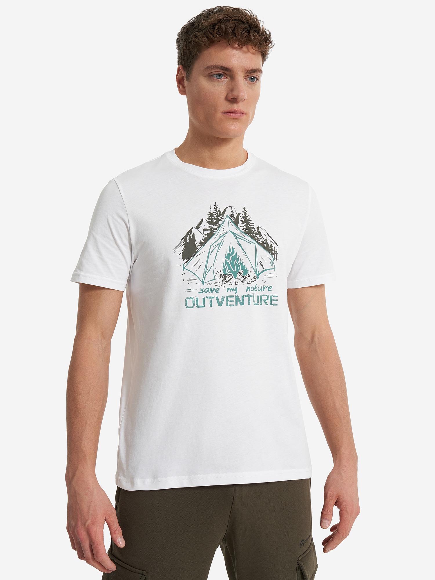 Акція на Футболка бавовняна довга чоловіча Outventure 134562-00 48 Біла від Rozetka