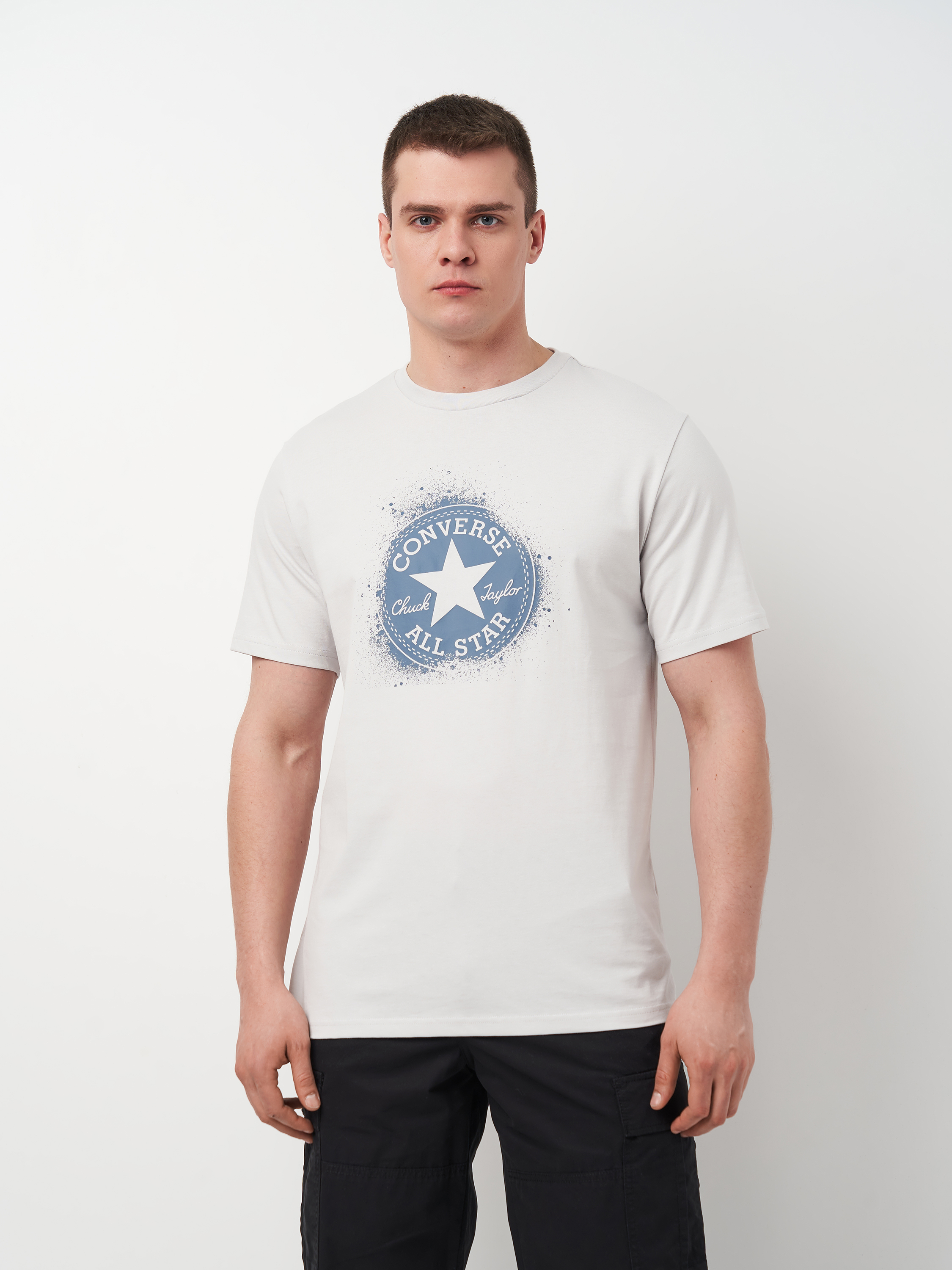 Акція на Футболка бавовняна довга чоловіча Converse Chuck Distort Spray Paint Tee White 10027998-095 L Barely Grey від Rozetka
