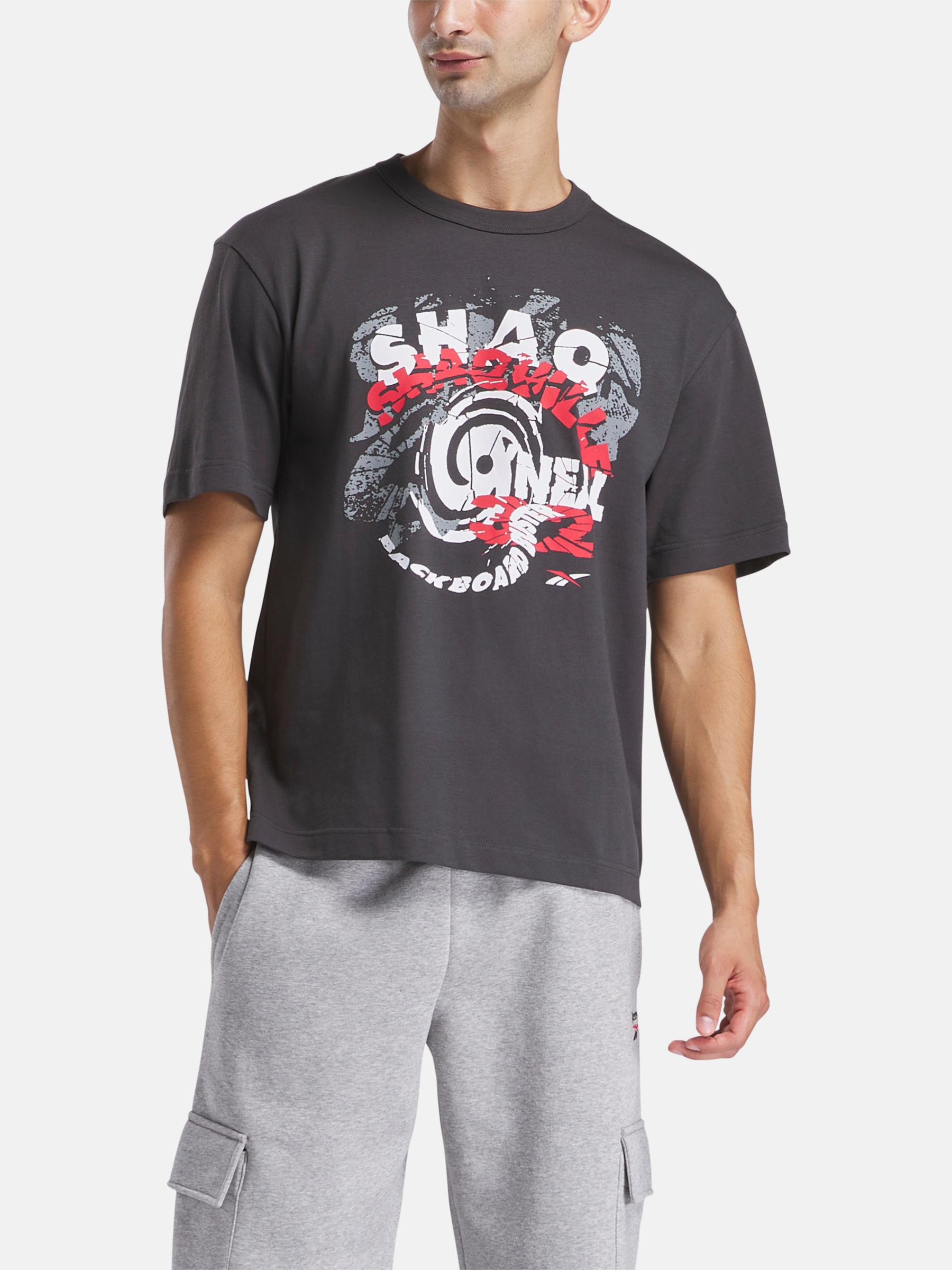 Акція на Футболка бавовняна довга чоловіча Reebok Gs Hs Shaq Spiral Tee 100218842 2XL Темно-сіра від Rozetka