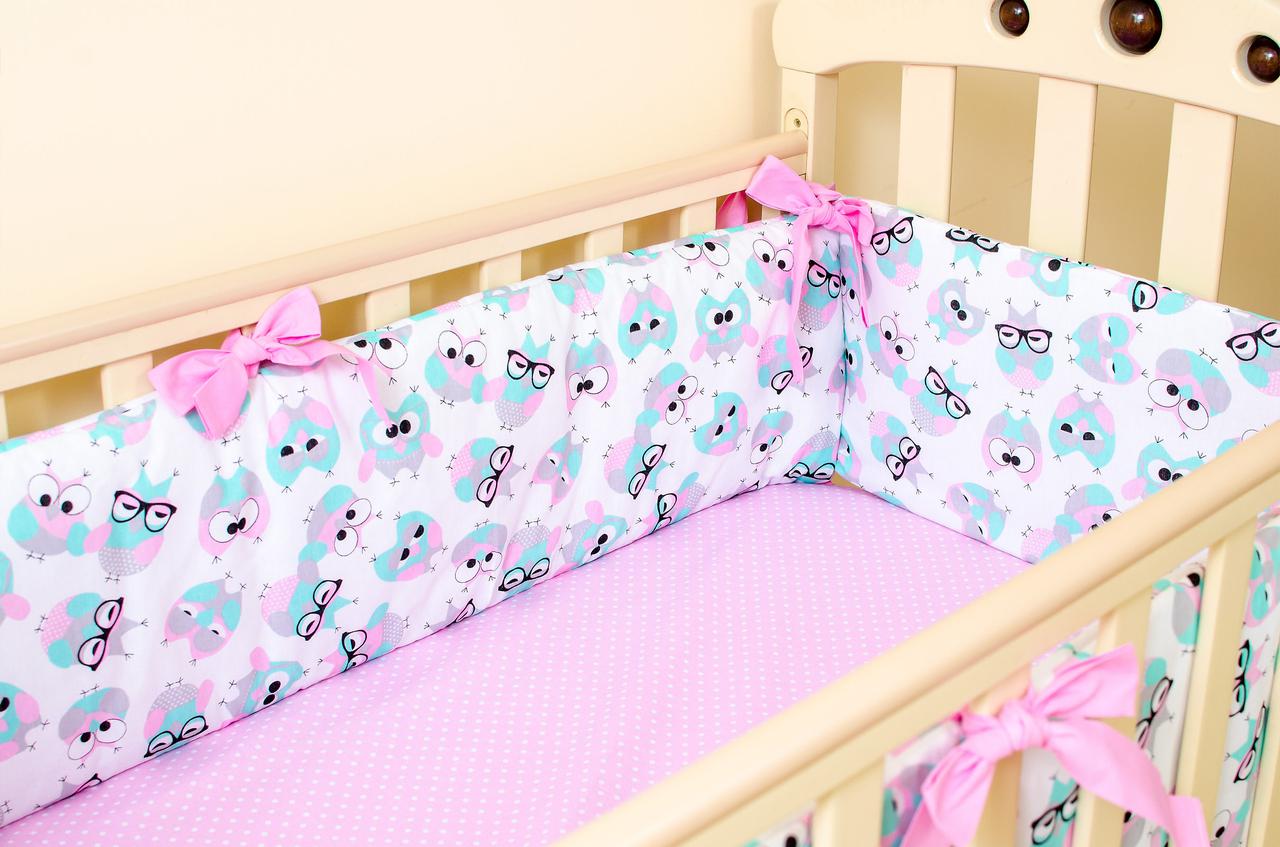 

Бортики в детскую кроватку BabySoon 12940 Розовые совушки в очках 360см х 27см (514)