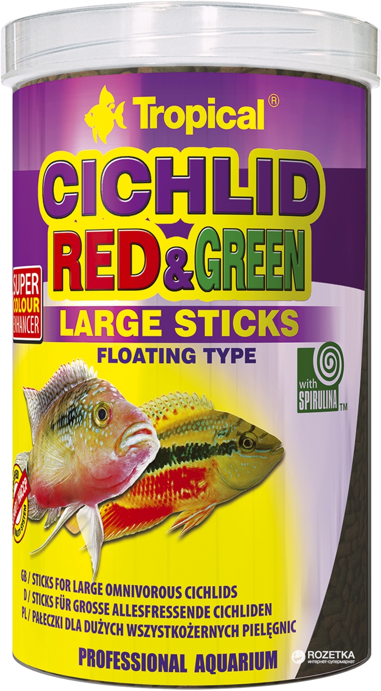 

Корм Tropical Cichlid Red&Green Large Sticks для аквариумных рыб в палочках 1 л