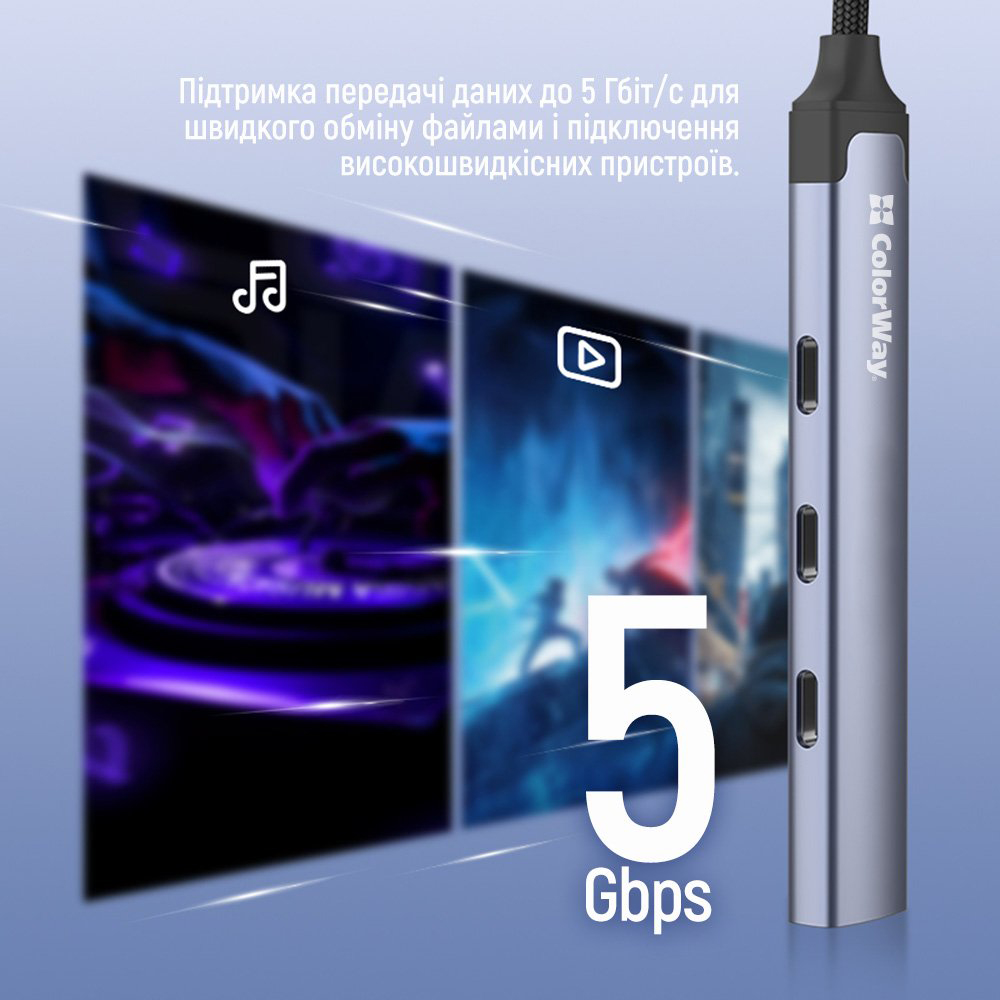 USB-хаб СolorWay USB-C 4-в-1 USB-C2.0х3/USB3.0 (CW-HUB07) — фото 8