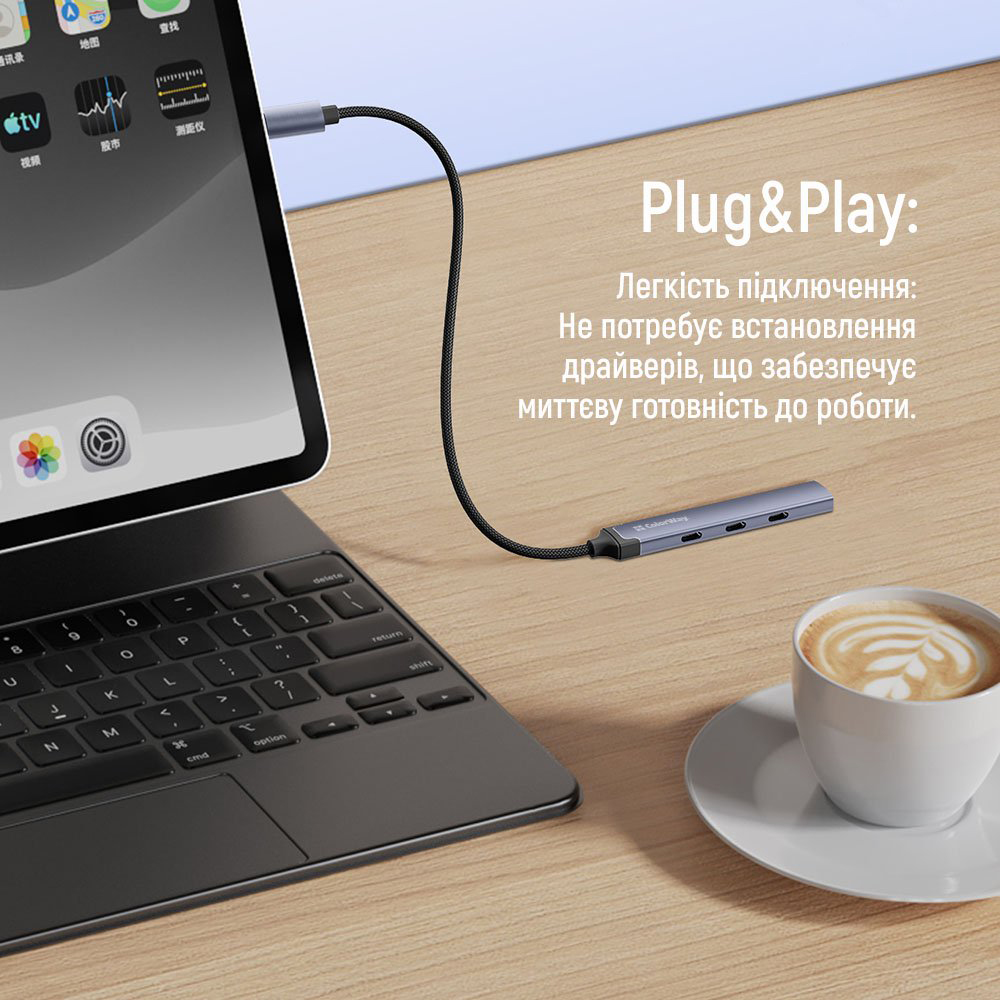 USB-хаб СolorWay USB-C 4-в-1 USB-C2.0х3/USB3.0 (CW-HUB07) — фото 9