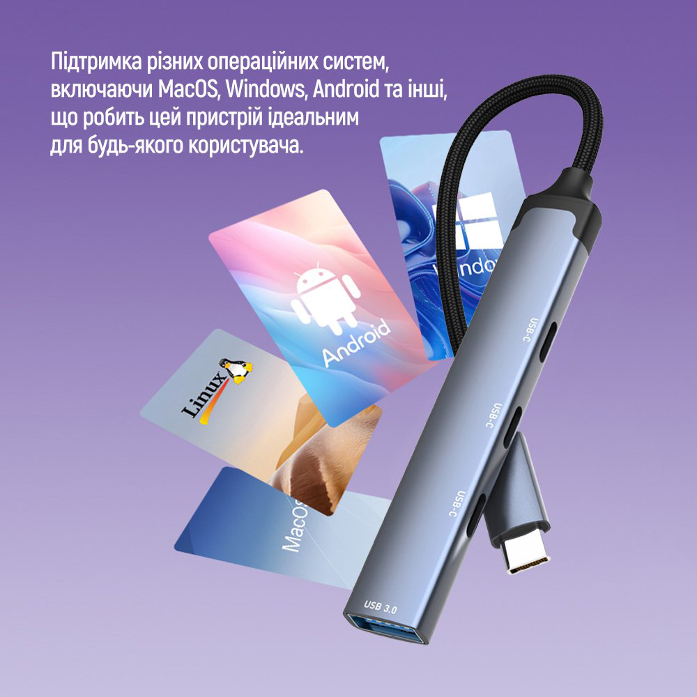 USB-хаб СolorWay USB-C 4-в-1 USB-C2.0х3/USB3.0 (CW-HUB07) — фото 11