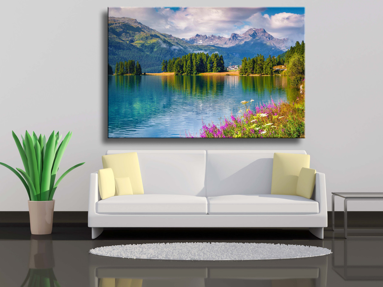 

Картина на холсте Деревня Сильваплана в утреннем тумане. Альпы, Швейцария 90х60