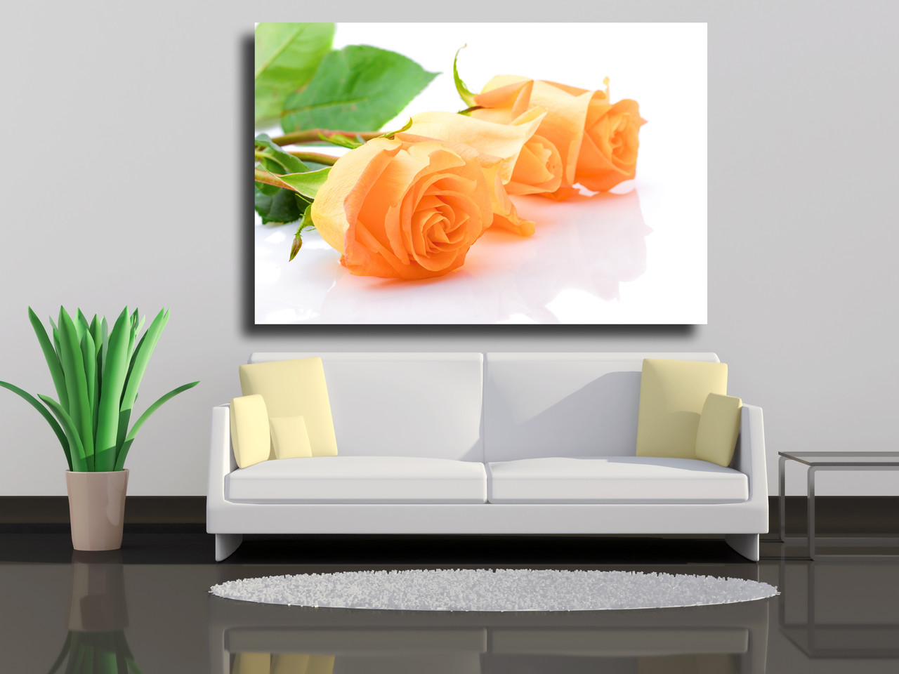

Картина на холсте Три оранжевые розы на белом фоне 75х50
