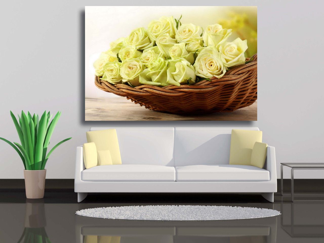 

Картина на холсте Белые розы в корзине 100х70