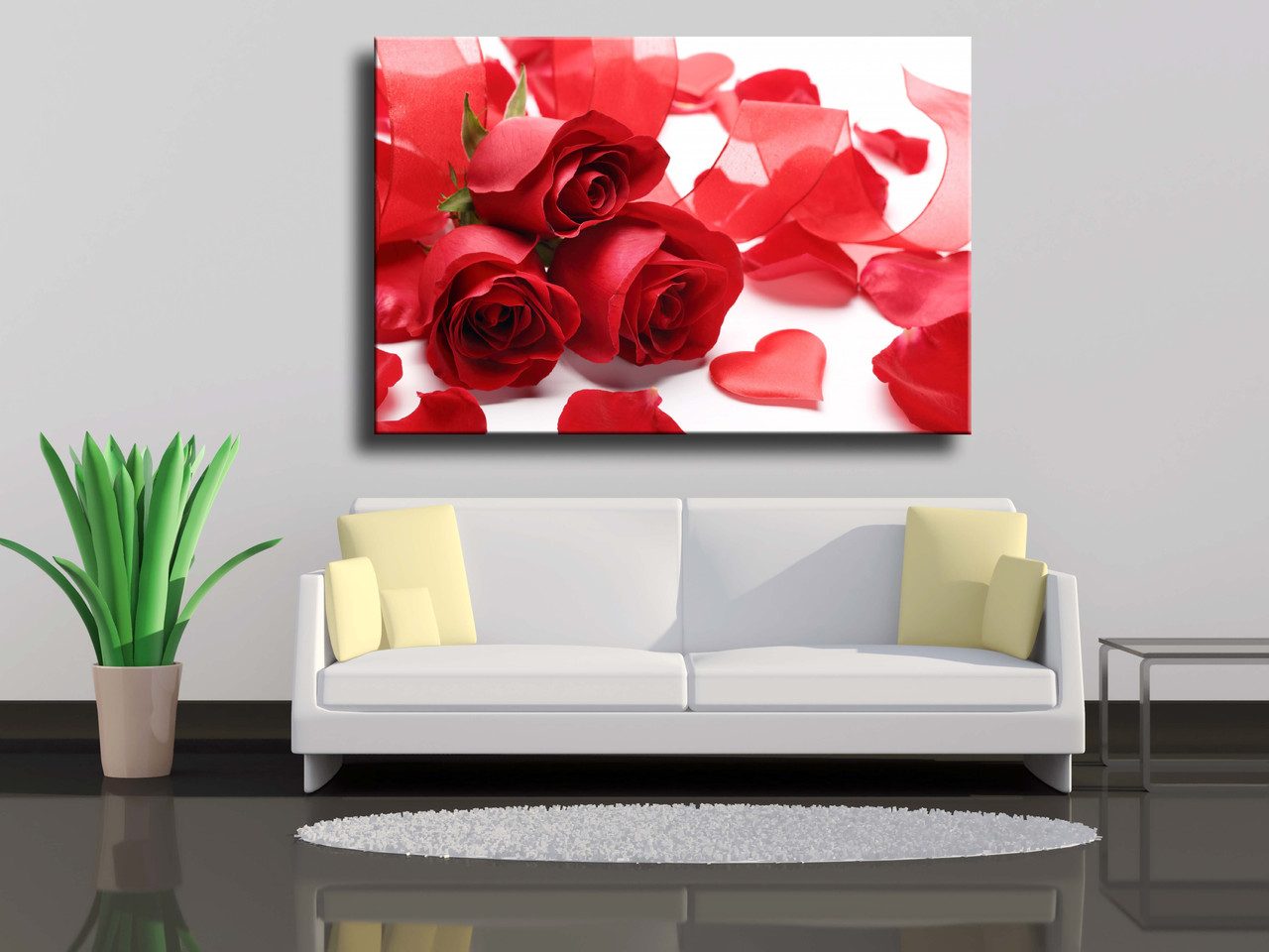 

Картина на холсте Красные розы на белом столе 75х50