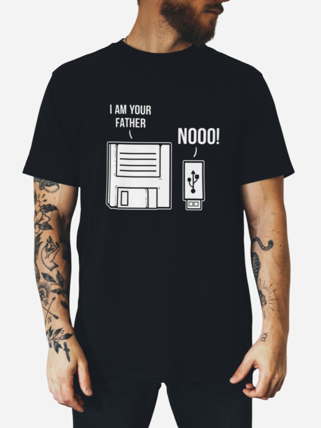 Акція на Футболка бавовняна довга чоловіча Ctrl I am your father... CNTRLB10045 S Чорна з принтом від Rozetka