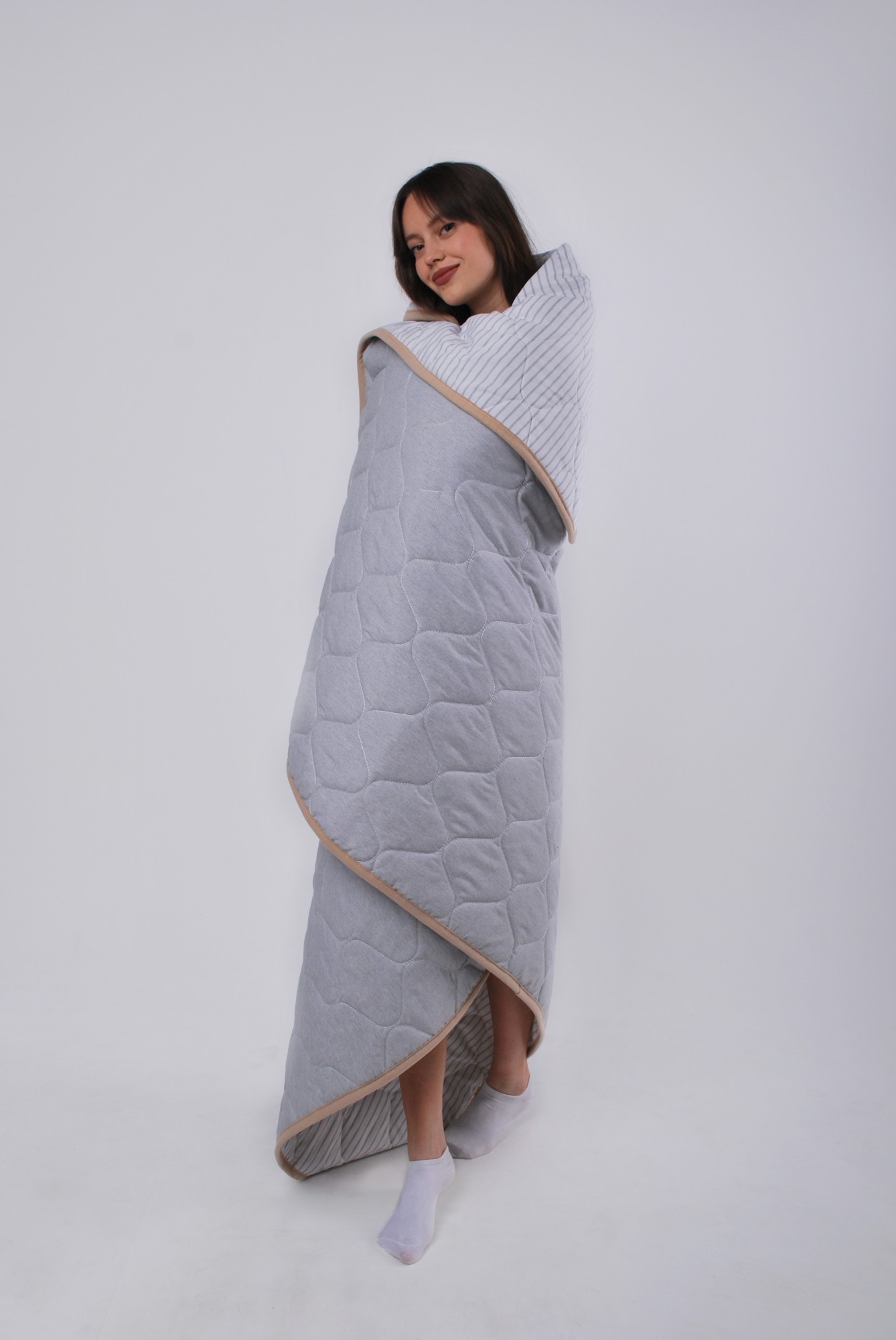 

Ковдра Goodnight.Store Легка (надлегка): 220х200 см колір Сірий / Білий у смужку
