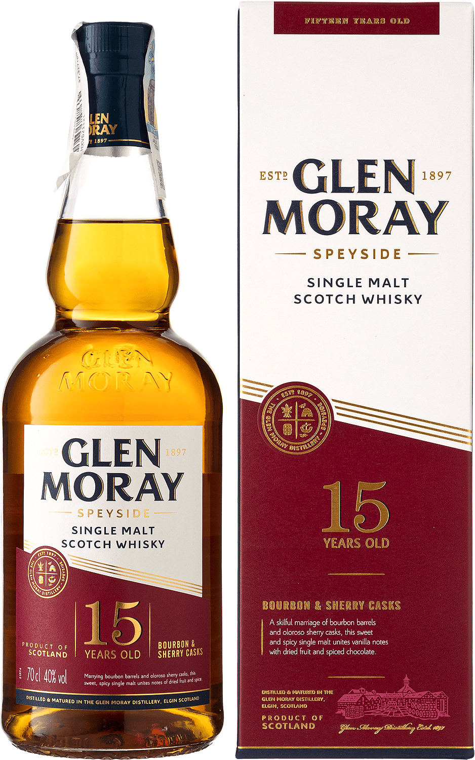Виски Glen Moray 15 yo 0.7 л 40% в подарочной коробке