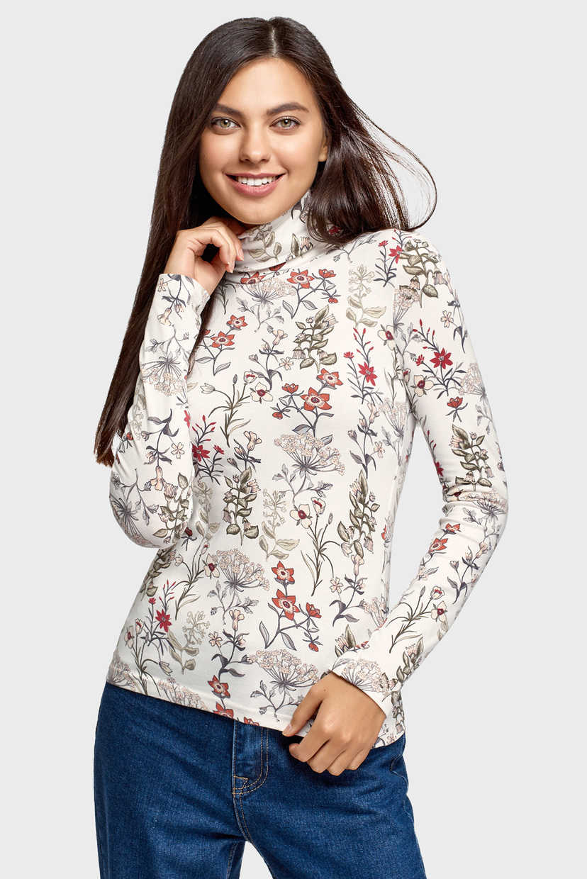 

Женский белый гольф с узором Oodji  15E02001B/46147/1254F, Женский белый гольф с узором Oodji XS 15E02001B/46147/1254F