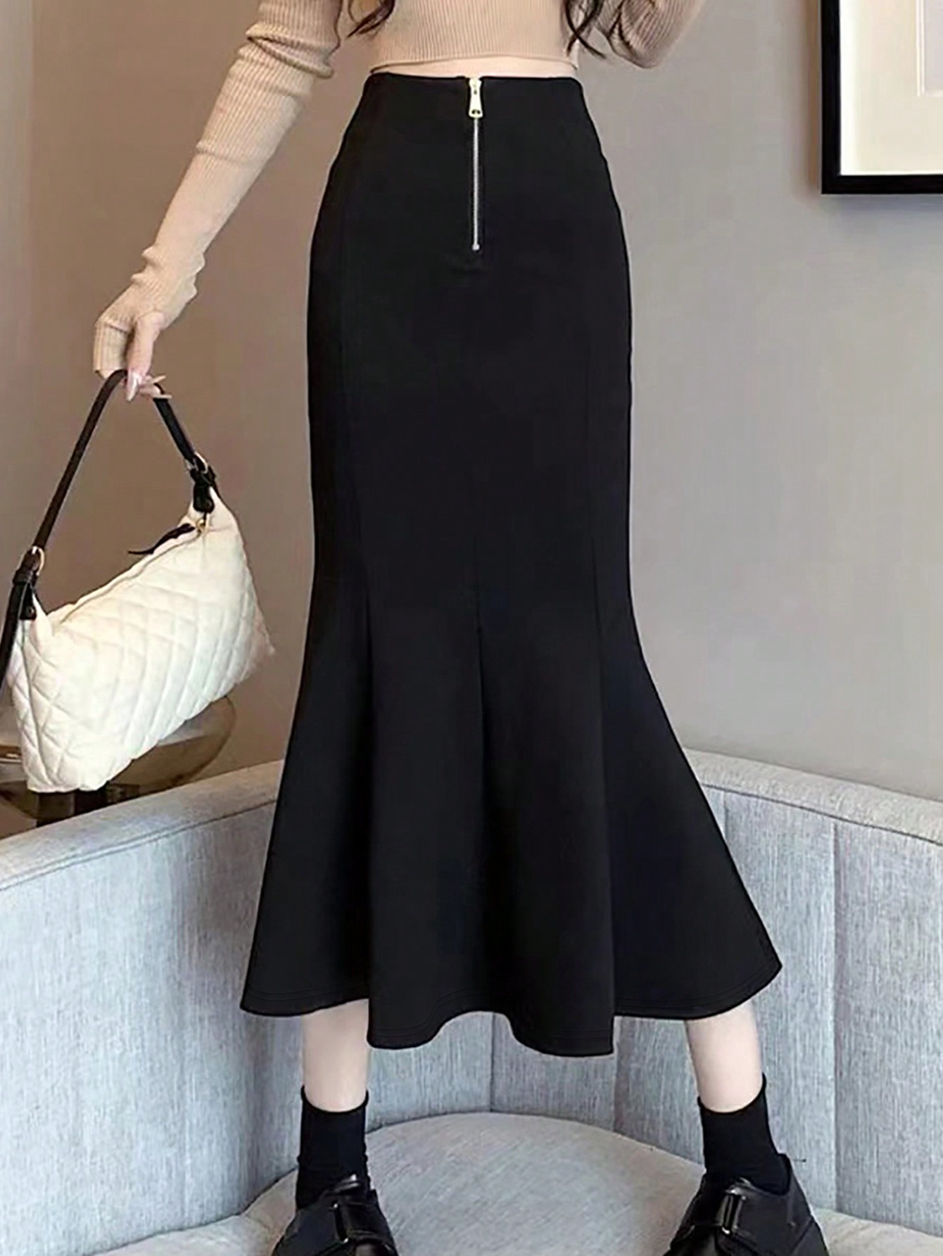 Акція на Спідниця міді осіння жіноча SHEIN GD-00162121 S Чорна від Rozetka