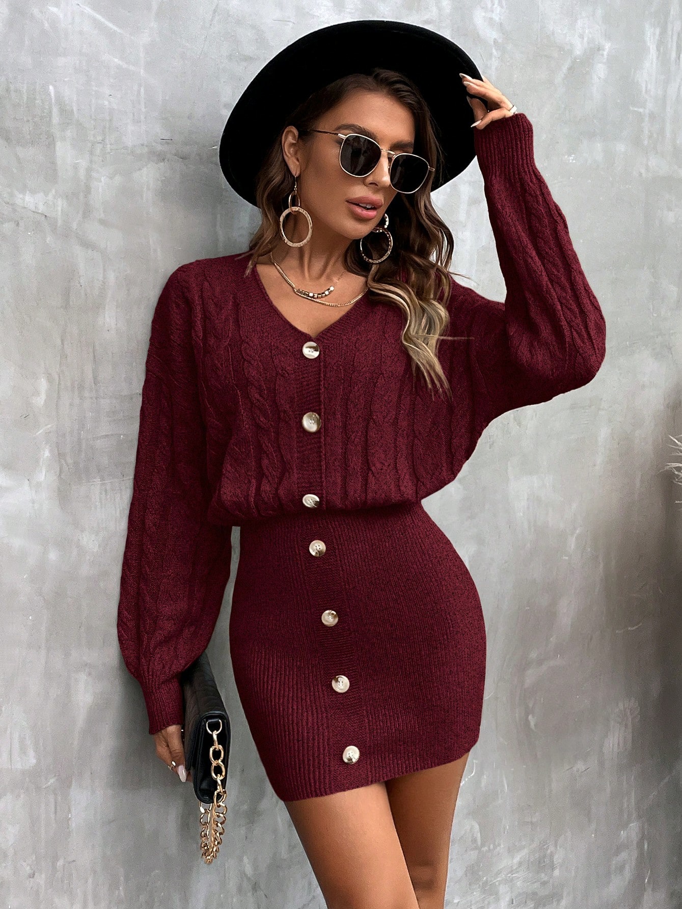 Акція на Плаття в'язане коротке зимове жіноче SHEIN GD-00159424 L Бордове від Rozetka