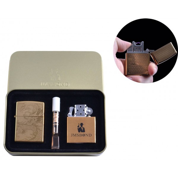 

Электроимпульсная (USB) + бензиновая зажигалки в подарочной коробке + мундштук