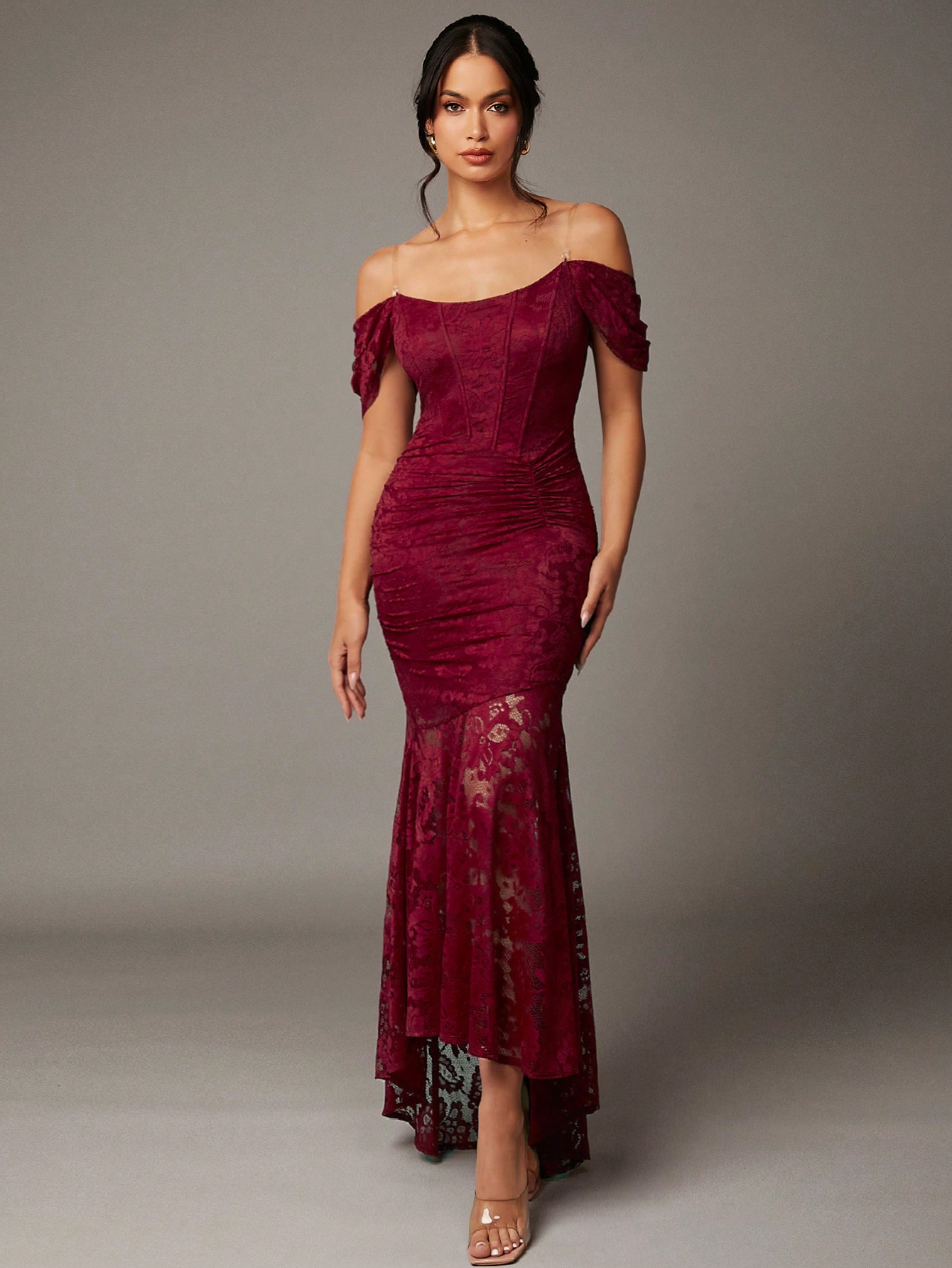 Акція на Сукня вечірня довга жіноча SHEIN GD-00143223 L Бордова від Rozetka