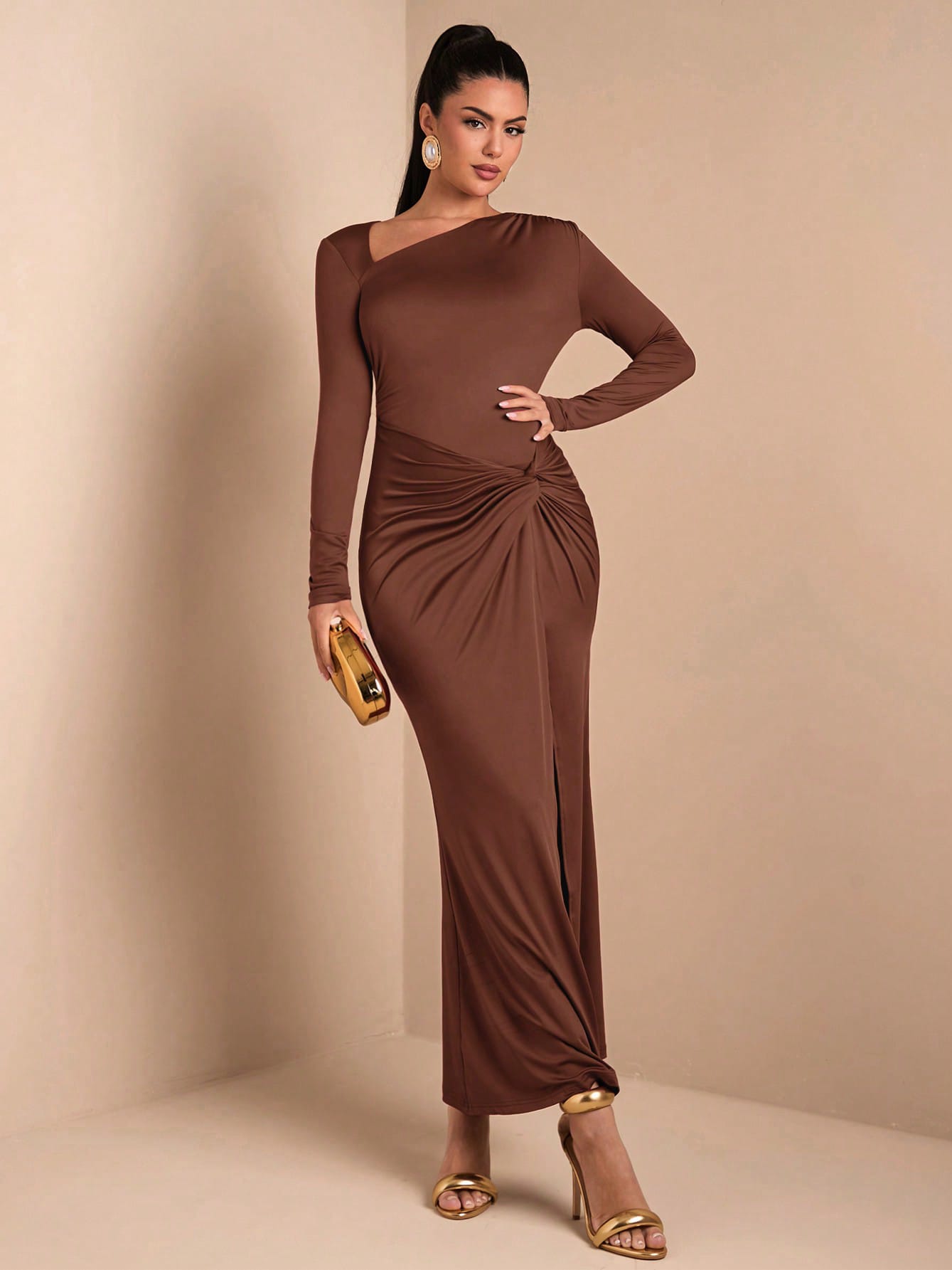 Акція на Сукня осіння жіноча SHEIN GD-00217019 L Коричнева від Rozetka