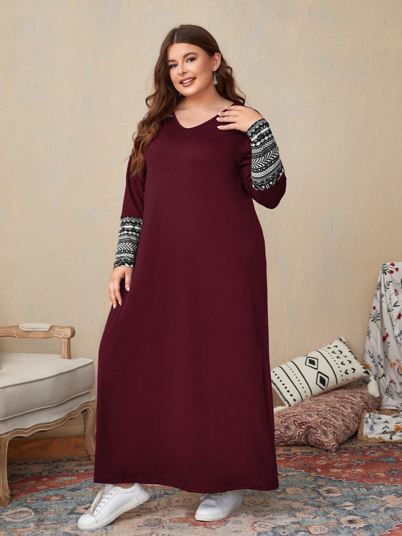 Акція на Сукня осіння жіноча SHEIN GD-00220067 2XL Бордова від Rozetka