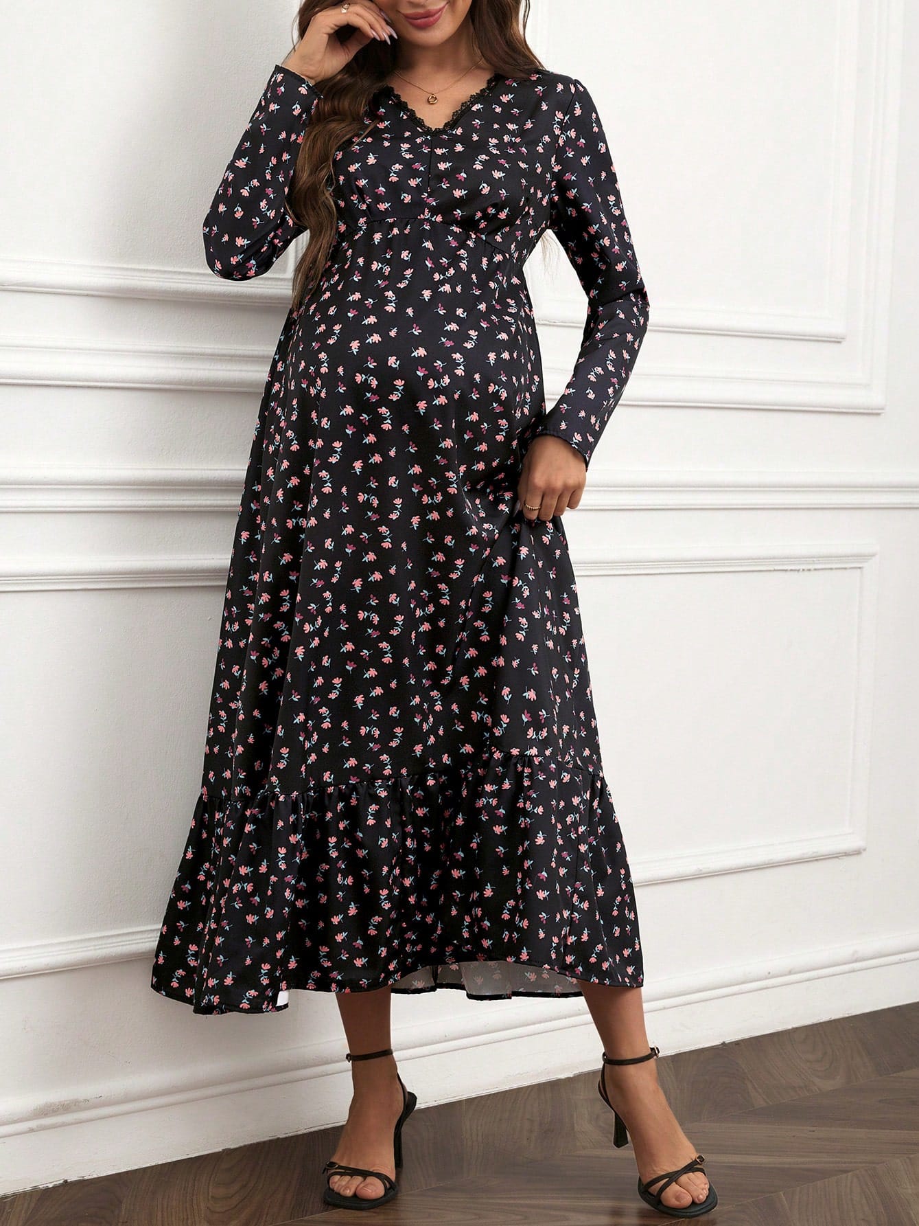 Акція на Сукня для вагітних осіння жіноча SHEIN GD-00217567 L Чорна від Rozetka