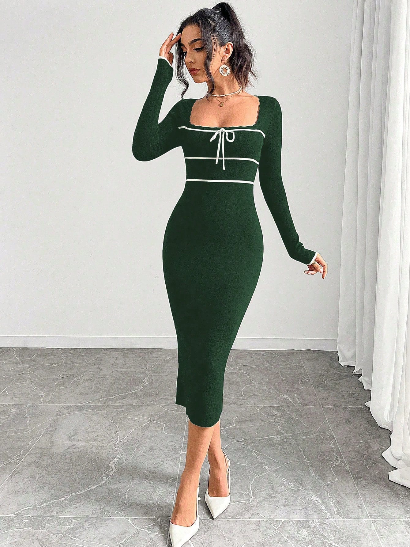 Акція на Сукня осіння жіноча SHEIN GD-00214959 M Темно-зелена від Rozetka