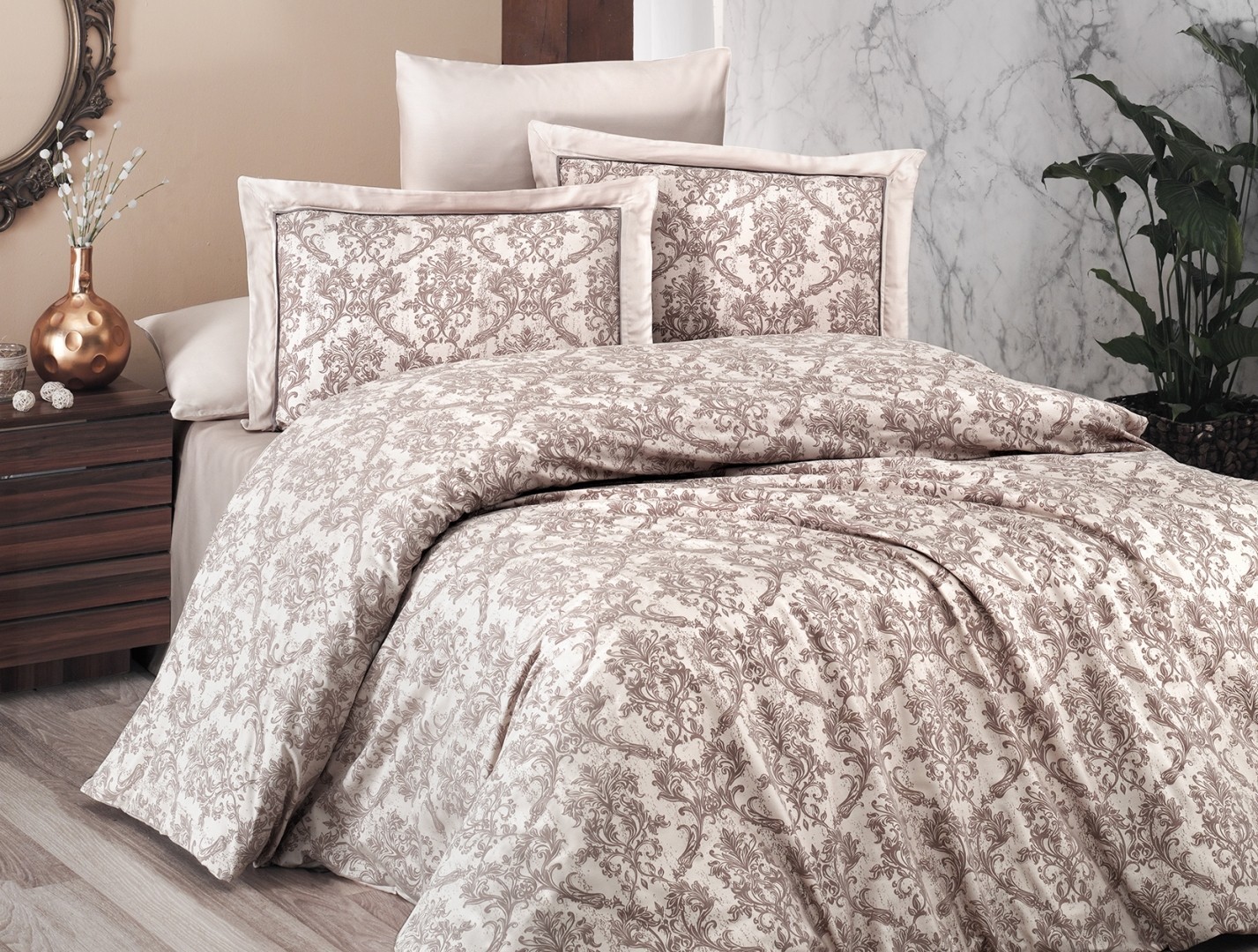 

Комплект постельного белья евро First Choice Deluxe SATIN Catra Ekru 200х220 (FCS-0084)