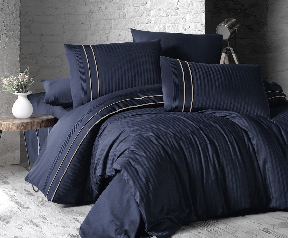

Комплект постельного белья евро First Choice Deluxe SATIN Stripe Style Lacivert 200х220 (FCS-0116)
