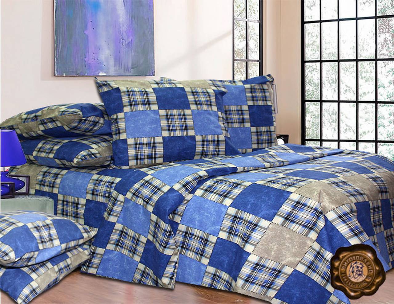 

Евро постельный комплект Т0270 Еней-Плюс, цвет: голубой, синий