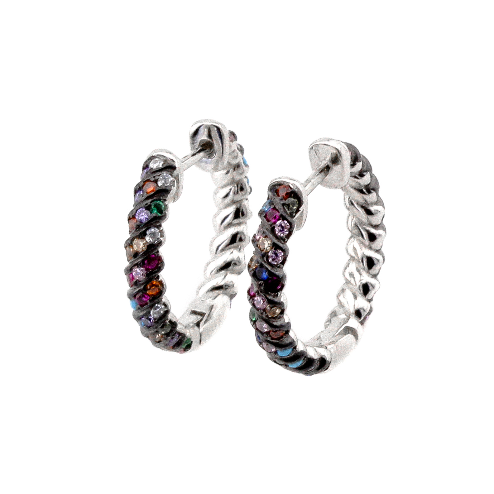 

Серебряные серьги-кольца с разноцветными фианитами (Ø 1,8см) C121099 Диамант