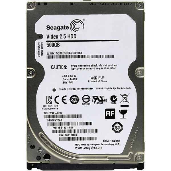 

Накопитель HDD 2.5" SATA 500Gb Seagate, 16Mb, 5400rpm, Video (ST500VT000) Refurbished