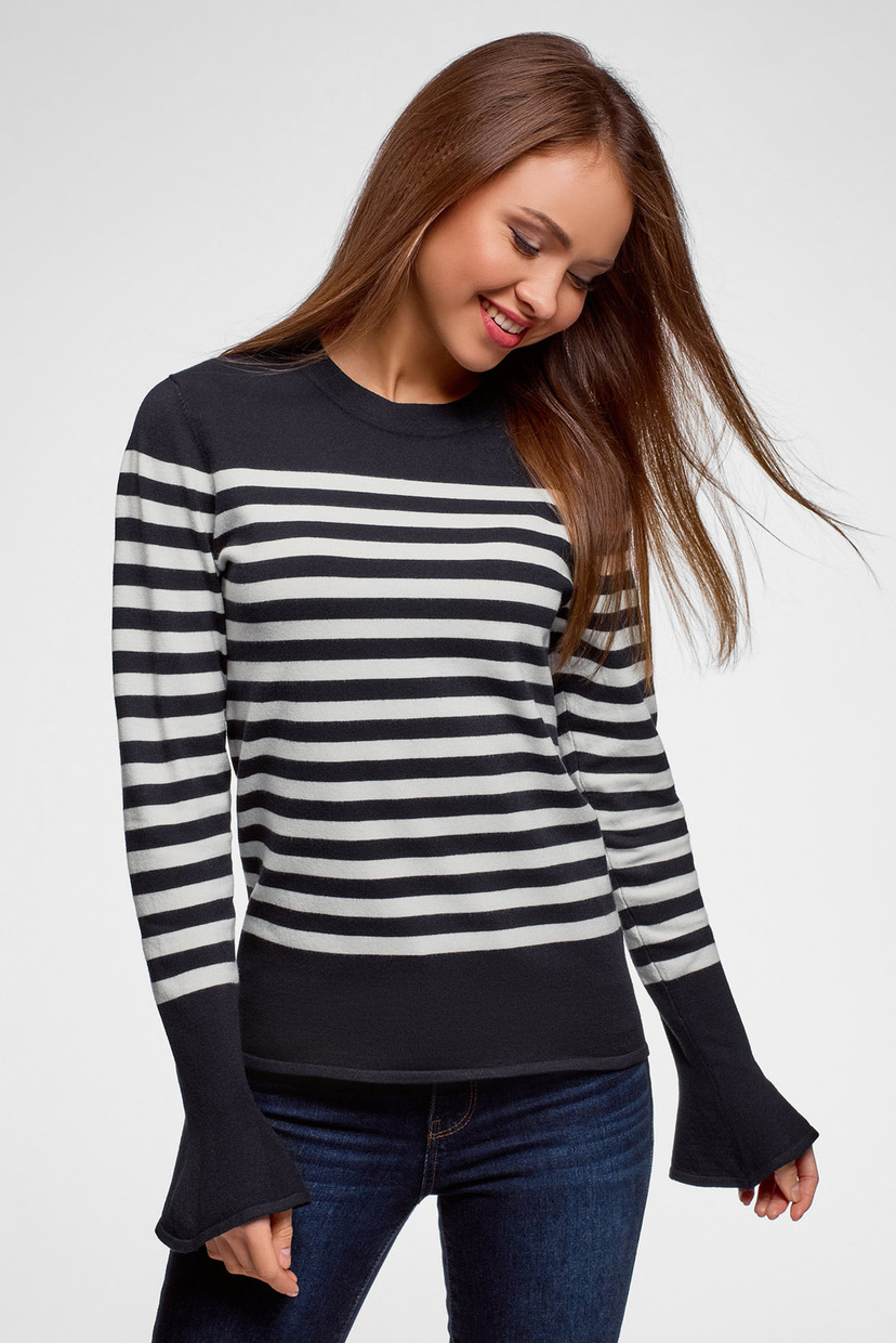 

Женский синий джемпер в полоску Oodji XXS 63812587-1/46750/7912S