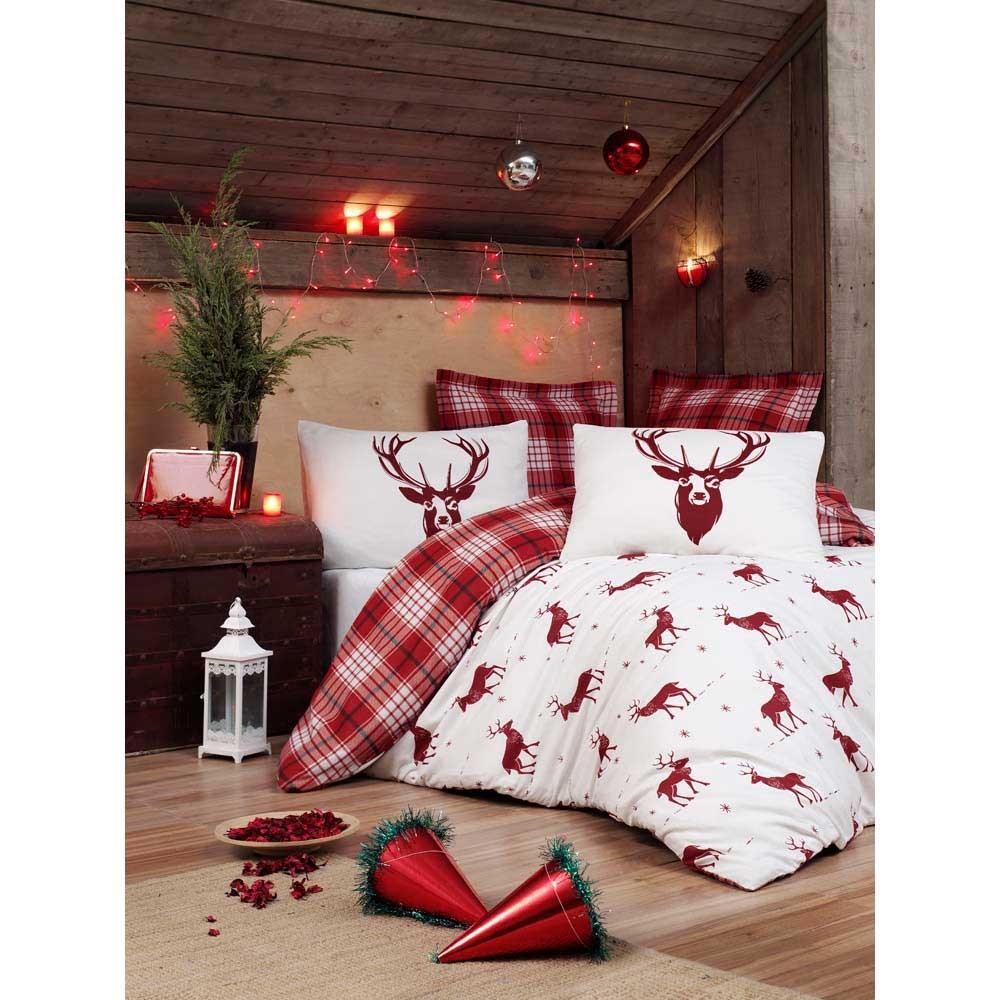 

Постельное белье Mahrof home Олени 200*220 см бело-бордовый