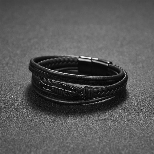 

Браслет "Made in Italy" кожаный со стальным чёрным пером 22 см чёрный