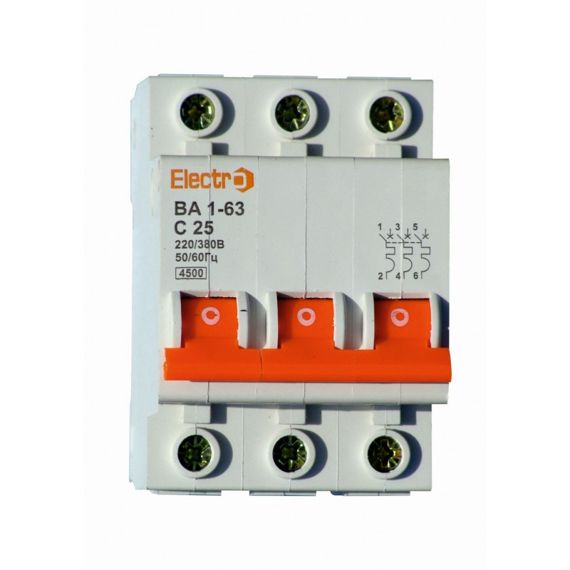 Автоматический выключатель ElectrO ВА1-63 3 полюса 25A 4,5кА х-ка С ...