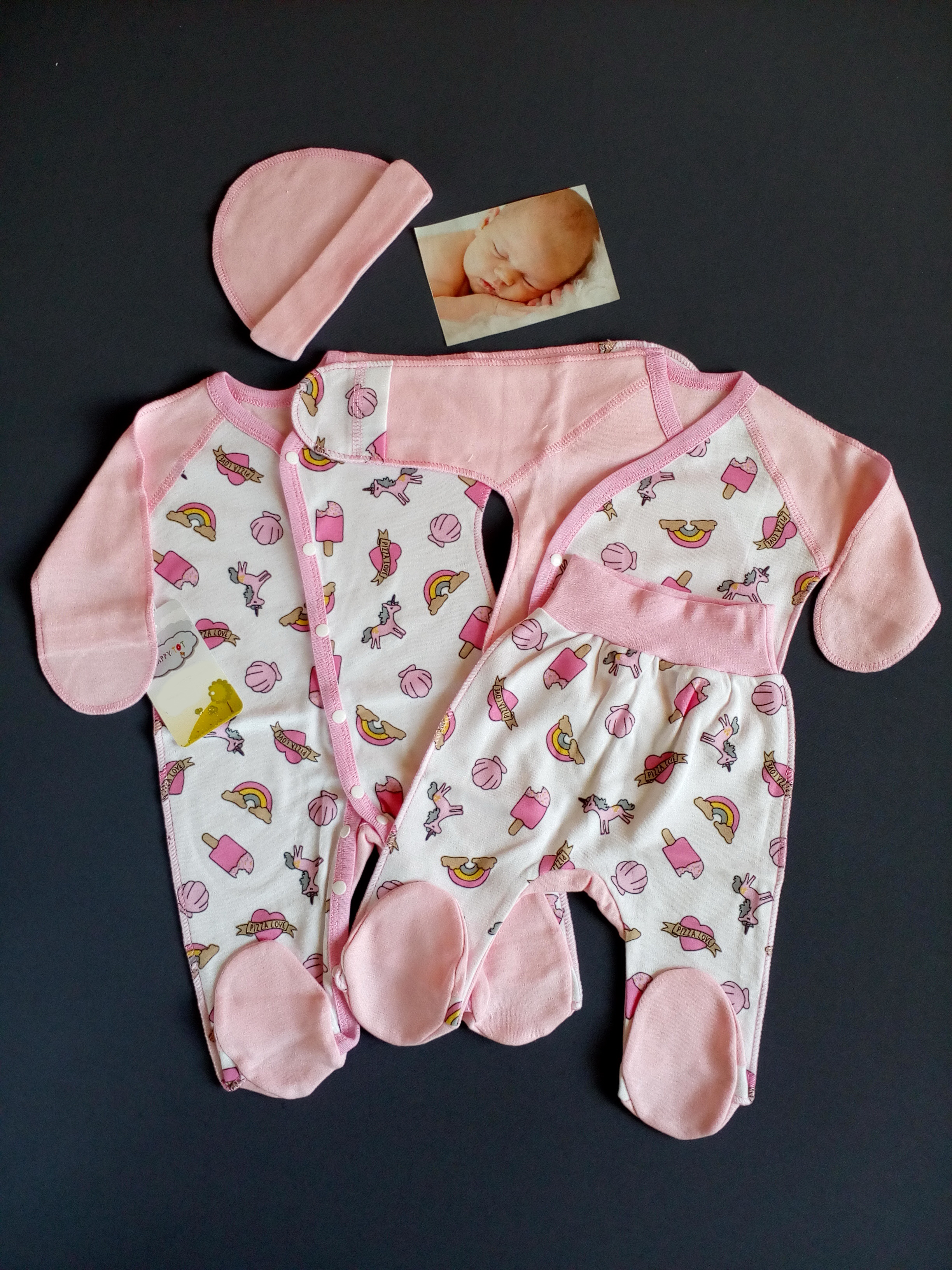 

Комплект для девочки Четвёрка HappyTot Сладкие единорожки 928 62см розовый