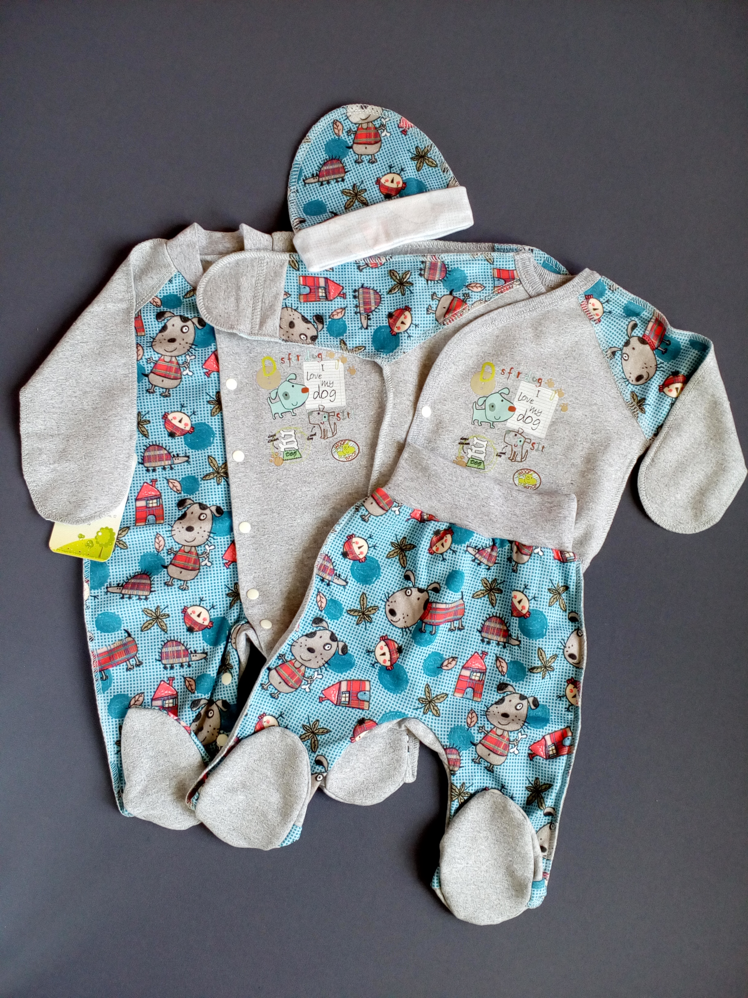 

Комплект для мальчика Четвёрка HappyTot Собачки 928 62см серый
