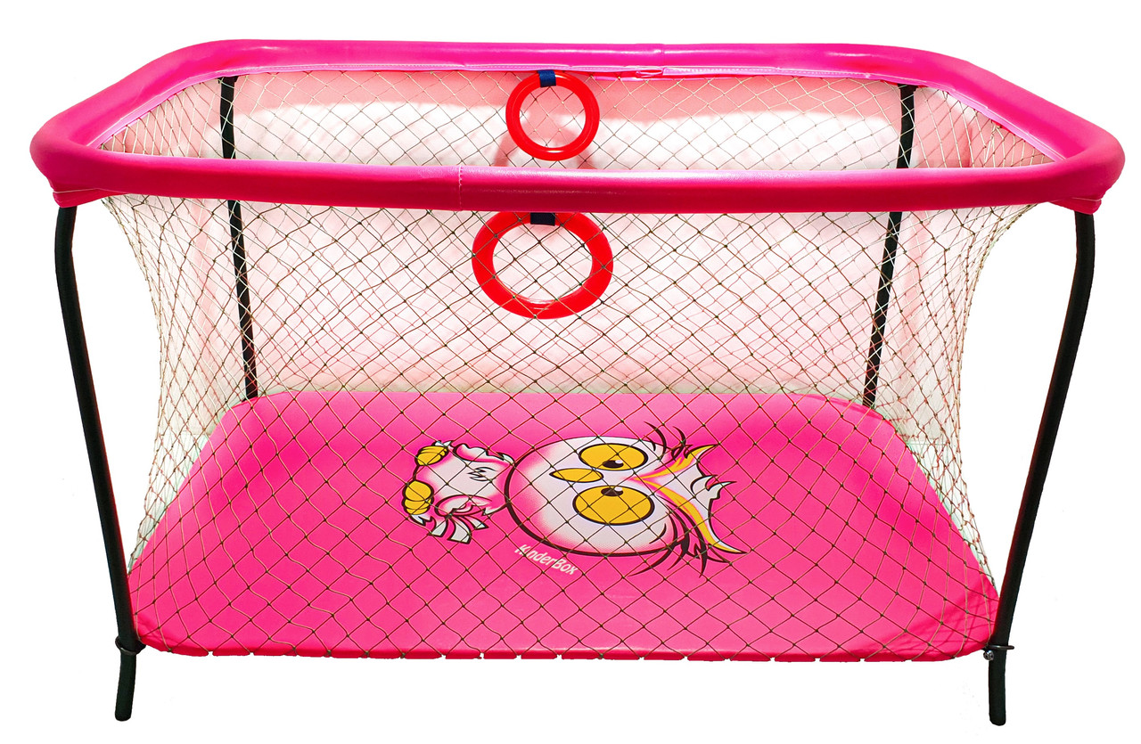 

Манеж детский игровой KinderBox люкс Малиновый сова с крупной сеткой (R 97)