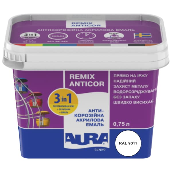 

Антикорозийная акриловая эмаль Aura Luxpro Remix Anticor 0,75л белая 0,75л