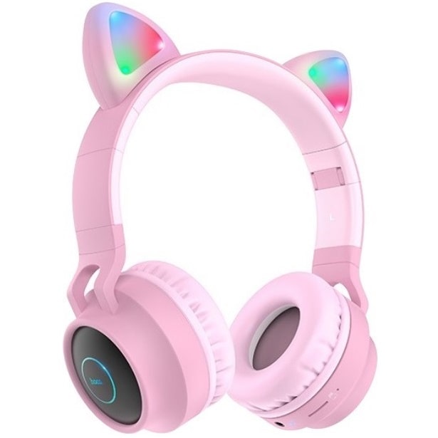 

Беспроводные наушники Hoco Cheerful Cat ear W27 c блютуз гарнитурой в стиле кошачьи ушки для телефона с встроенным MP3 плеером Розовые (D-2019090549)