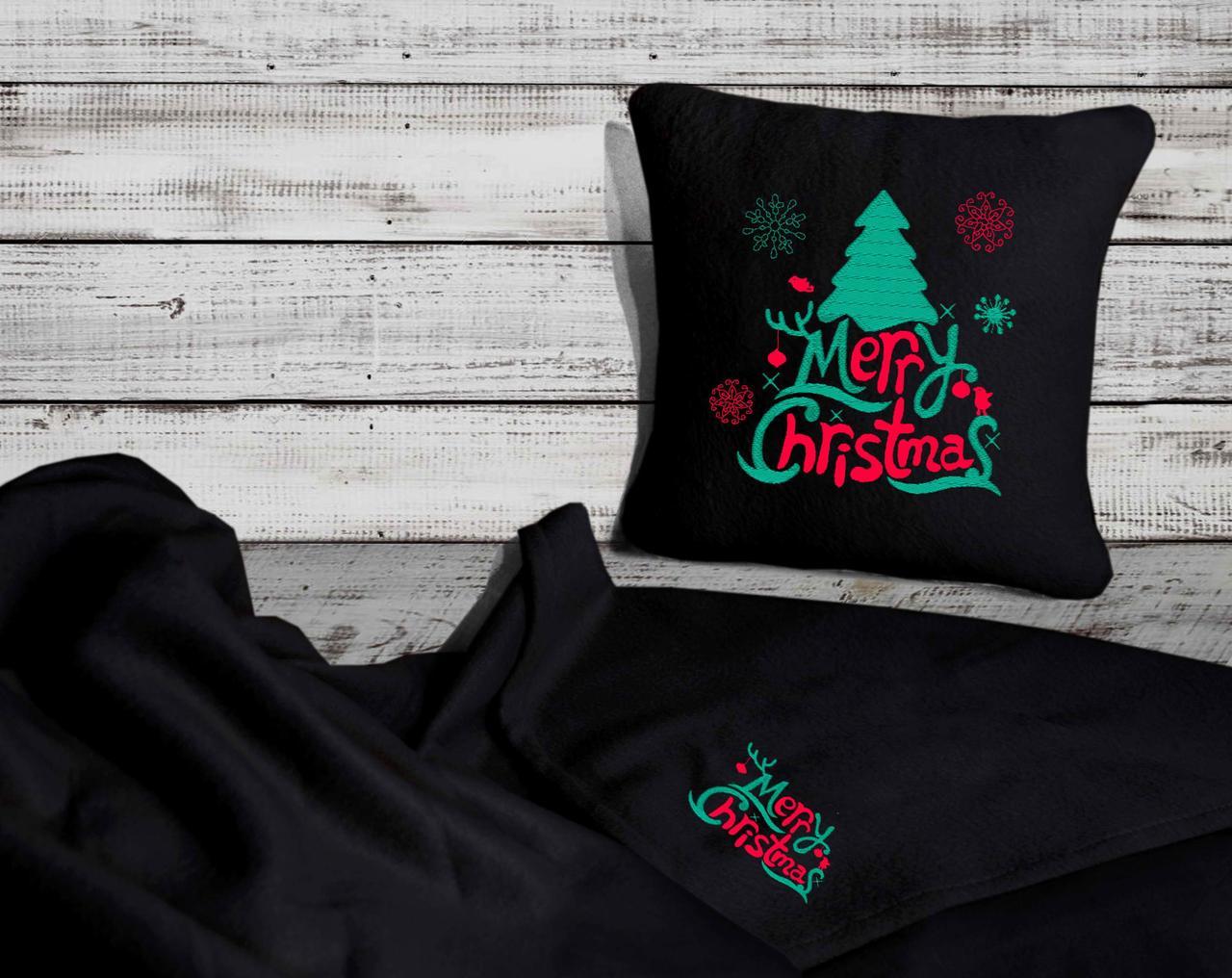 

Новогодний набор: подушка + плед Slivki "Merry Christmas" 26 цвет черный