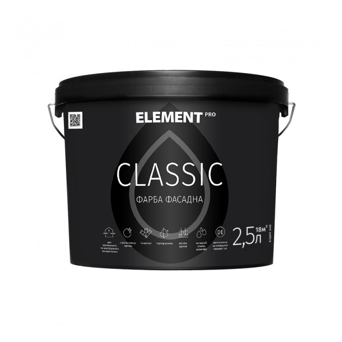 

Фарба фасадна ELEMENT PRO+FACADE SYSTEM EXTRA CLASSIC Вододисперсійна (2,5 л)