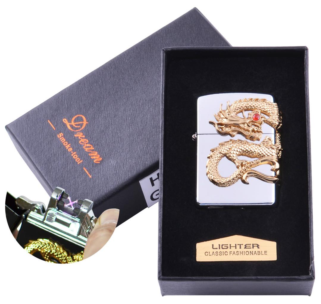 

Электроимпульсная зажигалка в подарочной коробке Дракон №HL-118 Silver Lighter