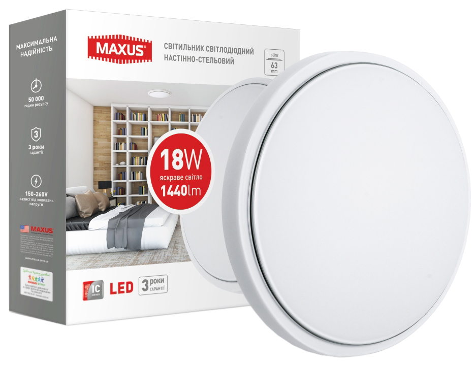 

Настенно-потолочный светильник MAXUS LCL C-03 18W 4100K (1-MAX-03-LCL-1841-C)