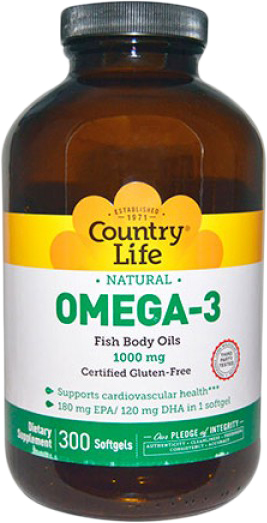 Акція на Жирные кислоты Country Life Omega-3 (Омега-3 рыбий жир) 1000 мг 300 капсул (015794044505) від Rozetka UA
