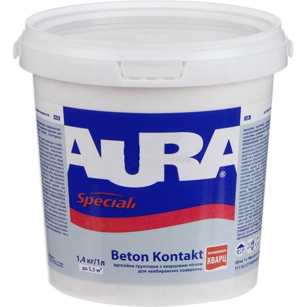 Адгезионная грунтовка Aura Beton Kontakt Розовый 1 л - с кварцевым ...