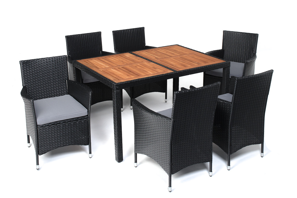 

Комплект мебели из техноротанга BAHAMA Черный 6 стульев + стол Wood