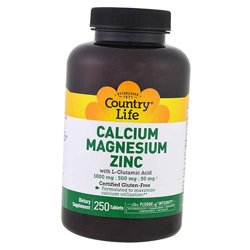 

Кальций Магний Цинк и Глютамин, Calcium Magnesium Zinc, Country Life 250таб (36124004)