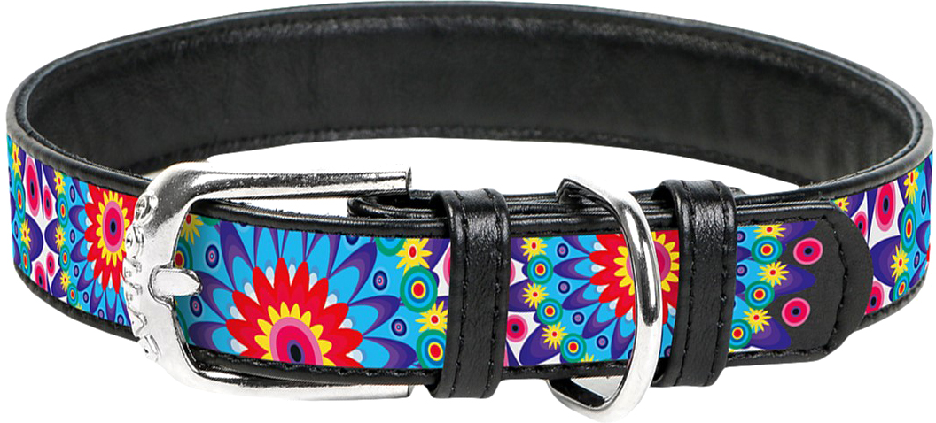 

Ошейник для собак кожаный Collar WAUDOG Design с QR паспортом, рисунок "Цветы", M, Ш 20 мм, Дл 30-39 см